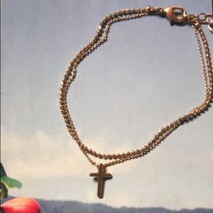 Gold Two Chained Cross Bracelet